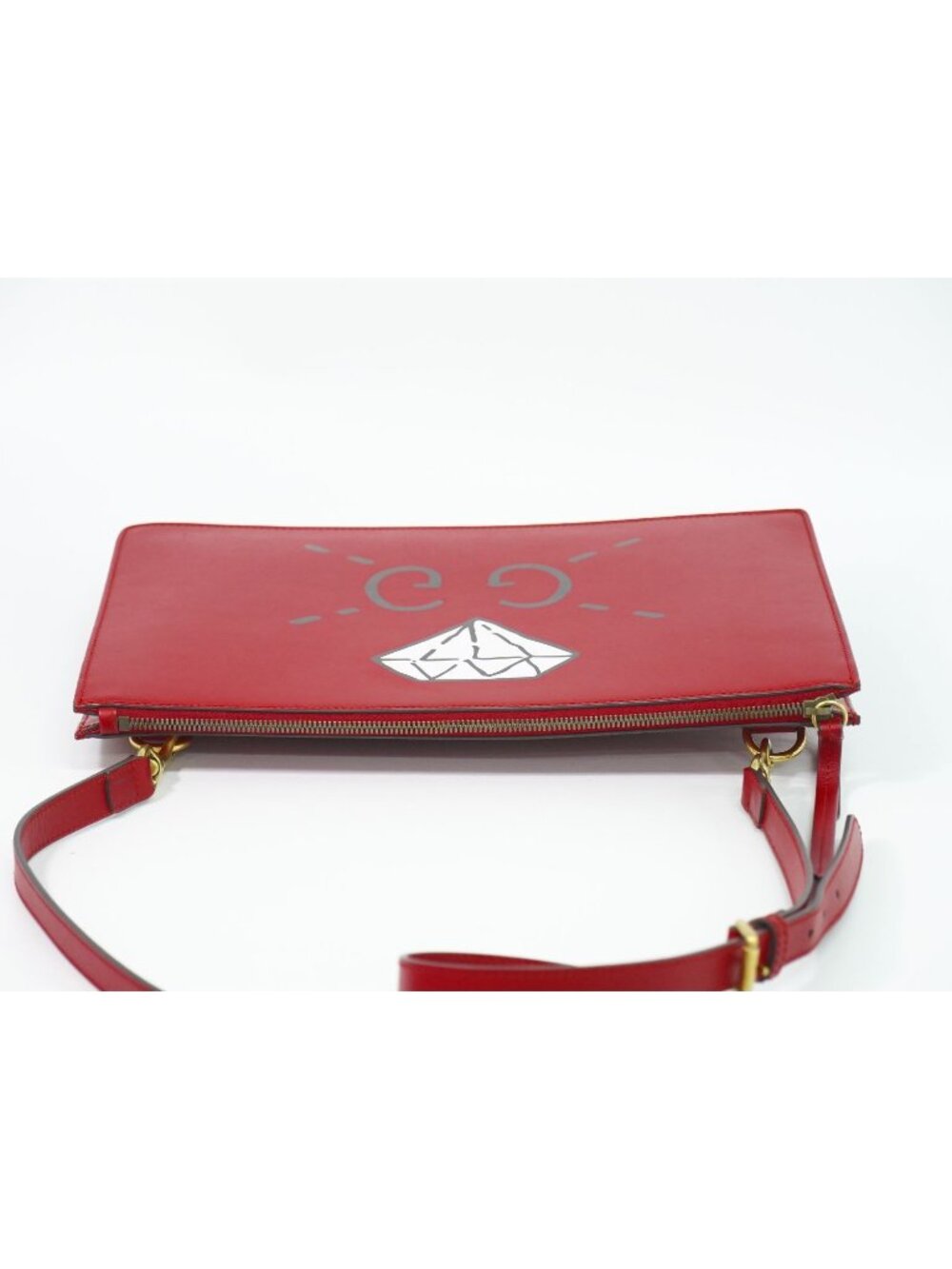 Gucci strike 2-Way Shoulder Bag Pochette Clutch Leather Red Ghost Second - Picture 5 of 9